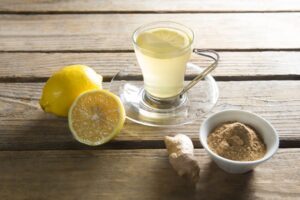 lemon tea with freeze dried ginger powder